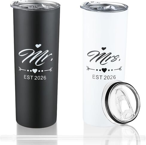 DHQH Mr and Mrs 2024 Tumbler Set, Engagement Wedding Gifts for Couples Newlyweds Wife Husband Bride To Be Newly Engaged 20oz Travel Tumbler Bachelorette Party Gifts in Kuwait