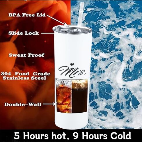 DHQH Mr and Mrs 2024 Tumbler Set, Engagement Wedding Gifts for Couples Newlyweds Wife Husband Bride To Be Newly Engaged 20oz Travel Tumbler Bachelorette Party Gifts in Kuwait