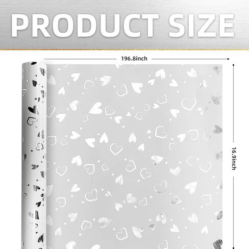 Tmsek White Wrapping Paper - 16.9 Inch X 16.5 Feet - Silver Heart Gifts Wrap Roll for Wedding, Bridal Shower, Birthday, Anniversaries, Holiday, Valentines, Christmas, Mothers Day (5M) in Saudi Arabia
