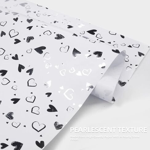 Tmsek White Wrapping Paper - 16.9 Inch X 16.5 Feet - Silver Heart Gifts Wrap Roll for Wedding, Bridal Shower, Birthday, Anniversaries, Holiday, Valentines, Christmas, Mothers Day (5M) in Saudi Arabia