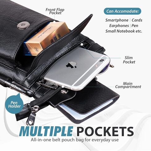 Hengwin Leather Cell Phone Holster Wallet Pouch Case with Belt Clip Crossbody Bag Men Shoulder Purse in Kuwait