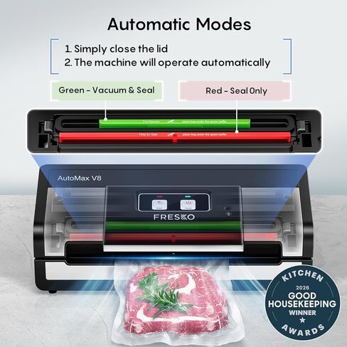 FRESKO Fully Automatic Vacuum Sealer, 140 Watts, Hands-Free Food Sealer with Dry/Moist Food Detection, 2 Rolls Bag, Built-in Cutter and Bag Storage in Kuwait