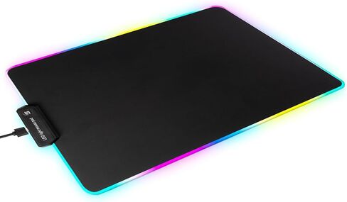 لوحة ماوس زجاجية RGB للألعاب، حصيرة ماوس احترافية فائقة النعومة، لوحة ماوس ملونة بإضاءة حدود خافتة مع قاعدة مطاطية ثابتة، تحكم في السرعة للألعاب والمكاتب (أسود، 13.8 بوصة × 10.2 بوصة) in Kuwait