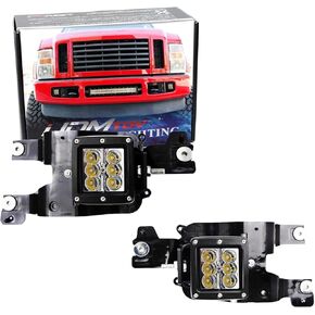 مصابيح LED لموقع Foglight من iJDMTOY متوافقة مع 08-10 Ford F250 F350 F450 Super Duty، بما في ذلك (2) مصابيح LED مكعبة صفراء 24 وات مقاس 3 بوصات، ودعامات تثبيت في منطقة الضباب وحزام أسلاك مفتاح التشغيل والإيقاف in Kuwait
