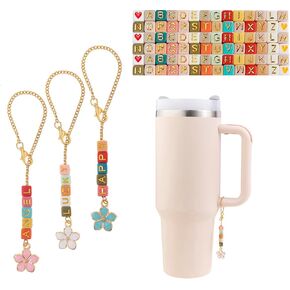 LUBINGSHINE DIY Letter Charm Set for Stanley Cup, 3pcs Charm Chains & 240pcs Beads, Name ID Personalized Handle Chain for Stanley Tumbler, Gift for Women (Gold Color Letter) in Saudi Arabia