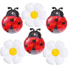 6pcs 25inch Ladybug Balloons Daisy Balloon Bug Balloons for Lady Bug Birthday Party Decorations Love Bug Baby Shower Decorations Christmas Ladybug Baby Shower Decorations Young Wild and Three Party in Saudi Arabia