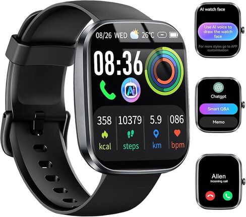 Smart Watch for Men Women (Answer/Make Call), 1.91" Smartwatch Fitness Tracker, 110+ Sports IP68 Waterproof, Heart Rate/Sleep Monitor/Pedometer/Calories, Fitness Watch for Android iOS in Kuwait
