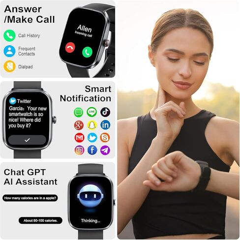 Smart Watch for Men Women (Answer/Make Call), 1.91" Smartwatch Fitness Tracker, 110+ Sports IP68 Waterproof, Heart Rate/Sleep Monitor/Pedometer/Calories, Fitness Watch for Android iOS in Kuwait