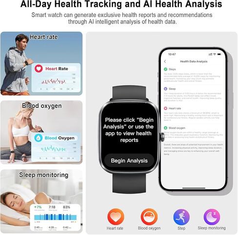 Smart Watch for Men Women (Answer/Make Call), 1.91" Smartwatch Fitness Tracker, 110+ Sports IP68 Waterproof, Heart Rate/Sleep Monitor/Pedometer/Calories, Fitness Watch for Android iOS in Kuwait