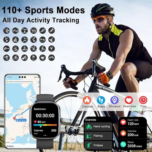Smart Watch for Men Women (Answer/Make Call), 1.91" Smartwatch Fitness Tracker, 110+ Sports IP68 Waterproof, Heart Rate/Sleep Monitor/Pedometer/Calories, Fitness Watch for Android iOS in Kuwait