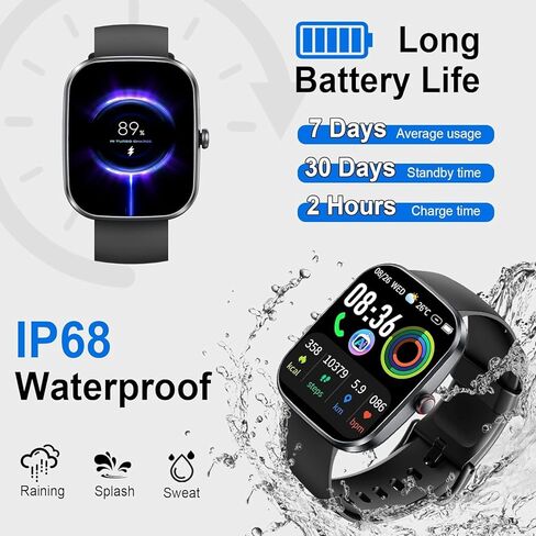 Smart Watch for Men Women (Answer/Make Call), 1.91" Smartwatch Fitness Tracker, 110+ Sports IP68 Waterproof, Heart Rate/Sleep Monitor/Pedometer/Calories, Fitness Watch for Android iOS in Kuwait