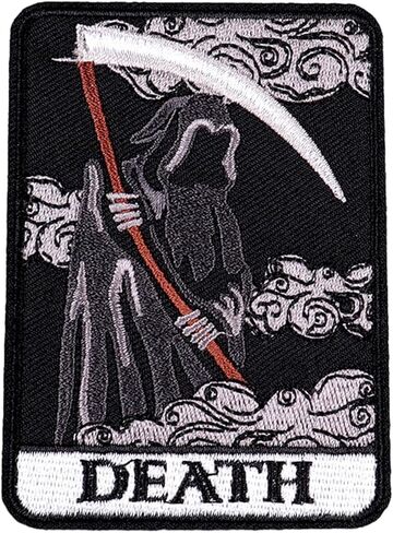 رقعة قوطية داكنة من Grim Reaper Tarot Death، رقعة مضحكة مطرزة مزينة بالكي/الخياطة على بقع شارة للملابس والقبعات والإكسسوارات والحرف اليدوية DIY والجينز والحقائب والسترات وحقائب الظهر (الناسك) in Saudi Arabia