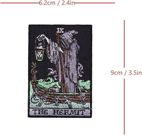 رقعة قوطية داكنة من Grim Reaper Tarot Death، رقعة مضحكة مطرزة مزينة بالكي/الخياطة على بقع شارة للملابس والقبعات والإكسسوارات والحرف اليدوية DIY والجينز والحقائب والسترات وحقائب الظهر (الناسك) in Kuwait