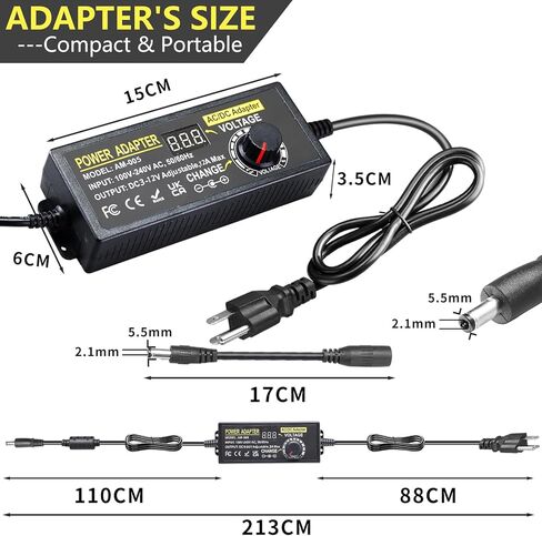 محول طاقة عالمي 108 واط قابل للتعديل 9 فولت ~ 36 فولت تيار مستمر محول محول 100 فولت-240 فولت تيار متردد إلى تيار مستمر مع شاشة عرض جهد LED، 14 طرف ومحول قطبية، 9 فولت 12 فولت 15 فولت 18 فولت 20 فولت 24 فولت... مصدر طاقة 36 فولت in Kuwait