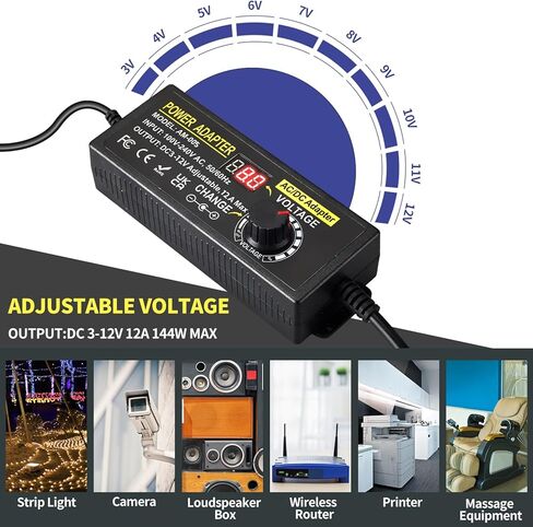 محول طاقة عالمي 108 واط قابل للتعديل 9 فولت ~ 36 فولت تيار مستمر محول محول 100 فولت-240 فولت تيار متردد إلى تيار مستمر مع شاشة عرض جهد LED، 14 طرف ومحول قطبية، 9 فولت 12 فولت 15 فولت 18 فولت 20 فولت 24 فولت... مصدر طاقة 36 فولت in Kuwait