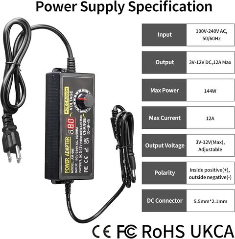 محول طاقة عالمي 108 واط قابل للتعديل 9 فولت ~ 36 فولت تيار مستمر محول محول 100 فولت-240 فولت تيار متردد إلى تيار مستمر مع شاشة عرض جهد LED، 14 طرف ومحول قطبية، 9 فولت 12 فولت 15 فولت 18 فولت 20 فولت 24 فولت... مصدر طاقة 36 فولت in Kuwait