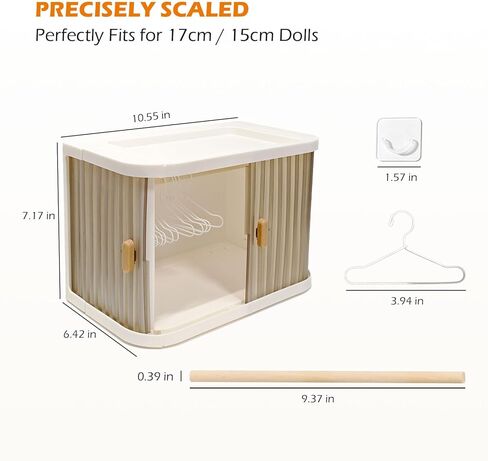 Stackable Doll Closet Wardrobe for Labubu Dolls, Foldable Storage Organizer with Sliding Doors for 17cm 15cm Dolls Includes 10 Metal Hangers & Wooden Rod in Saudi Arabia