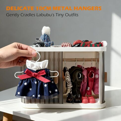 Stackable Doll Closet Wardrobe for Labubu Dolls, Foldable Storage Organizer with Sliding Doors for 17cm 15cm Dolls Includes 10 Metal Hangers & Wooden Rod in Saudi Arabia