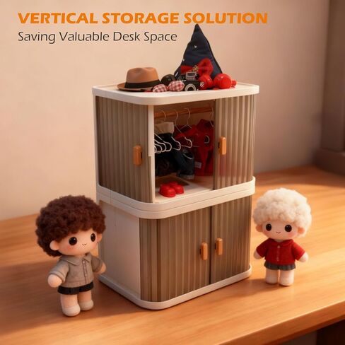 Stackable Doll Closet Wardrobe for Labubu Dolls, Foldable Storage Organizer with Sliding Doors for 17cm 15cm Dolls Includes 10 Metal Hangers & Wooden Rod in Saudi Arabia