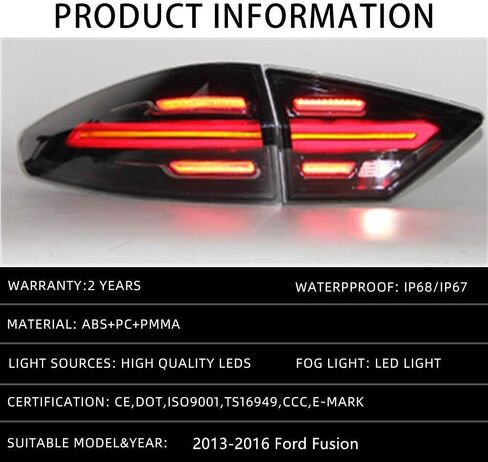 مصابيح خلفية LED من Inguinity Time لسيارة Ford Fusion 2013-2016 مع مجموعة مصابيح خلفية بمؤشر متسلسل لبدء التشغيل in Kuwait