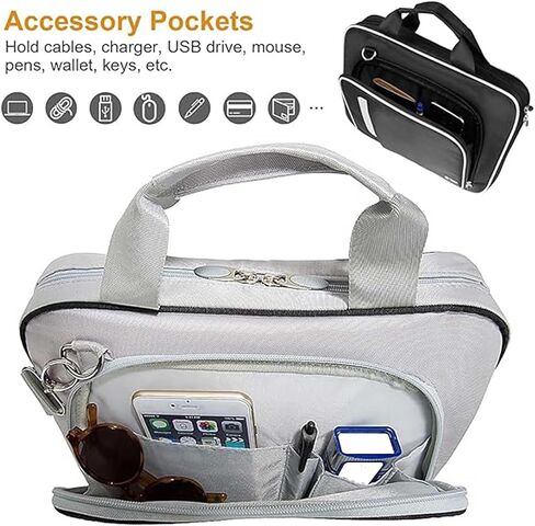 Trendy 10 Inch Messenger Bag, Silver & Black - Padded Laptop Case for travel, College, Travel, Dual Zipper, Organizer Pockets in Saudi Arabia