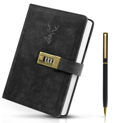 CeroDimo Vintage PU Leather Password-Protected Journal Secure Lock Diary for Men Women and Teens Black Secret Writing Notebook (240 Pages) in Saudi Arabia