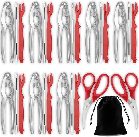 مقرمشات وأدوات السلطعون، مجموعة مقرمشات وأعواد جراد البحر، مجموعة أدوات المأكولات البحرية 9 قطع - أداة تكسير ساق السلطعون/مفرقعات الجوز، مقشر جراد البحر، شوكة أرجل السلطعون، مقص وحقيبة تخزين، أواني غليان المأكولات البحرية in Kuwait