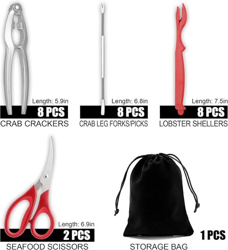مقرمشات وأدوات السلطعون، مجموعة مقرمشات وأعواد جراد البحر، مجموعة أدوات المأكولات البحرية 9 قطع - أداة تكسير ساق السلطعون/مفرقعات الجوز، مقشر جراد البحر، شوكة أرجل السلطعون، مقص وحقيبة تخزين، أواني غليان المأكولات البحرية in Kuwait