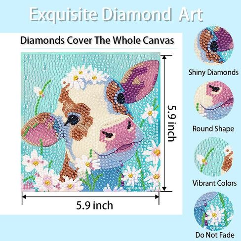 5D الكرتون الماس الفن أطقم 6 * 6 بوصة العجل DIY الماس الفنون فسيفساء أطقم للبالغين المبتدئين كامل جولة الحفر جوهرة الفن in Saudi Arabia