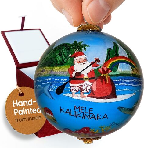 Surfer Santa Collectible Hawaiian Ornament Hand-Painted Glass with Gift Box in Saudi Arabia