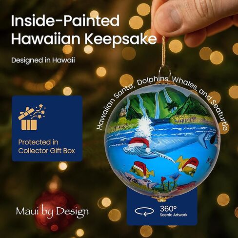 Surfer Santa Collectible Hawaiian Ornament Hand-Painted Glass with Gift Box in Saudi Arabia