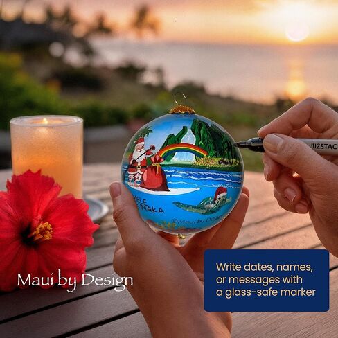 Surfer Santa Collectible Hawaiian Ornament Hand-Painted Glass with Gift Box in Saudi Arabia