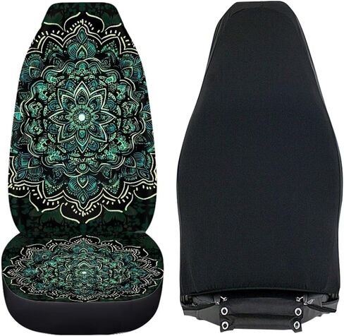 الأخضر ماندالا مقعد السيارة يغطي بوهو نمط Highback دلو غطاء مقعد السيارة حماة مقعد للنساء، 2PCS اكسسوارات السيارات الداخلية in Kuwait