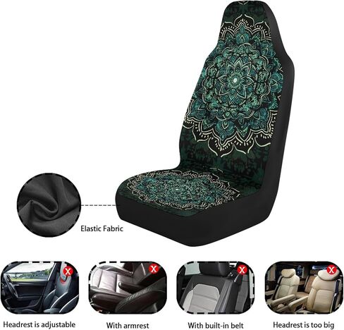 الأخضر ماندالا مقعد السيارة يغطي بوهو نمط Highback دلو غطاء مقعد السيارة حماة مقعد للنساء، 2PCS اكسسوارات السيارات الداخلية in Kuwait