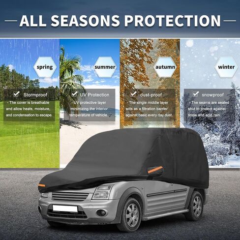 X AUTOHAUX Car Cover Outdoor Waterproof Sun Rain Snow Hail Protection with Left Side Door Zipper Aluminum Film for Ford Transit Connect in Saudi Arabia