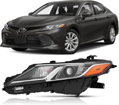 Headlights Assembly Pair for 2018-2024 Toyota Camry L/LE/SE OE Factory Style Halogen Projector Headlamps Head Lights Replacement Left Driver Side LH,Chrome Housing Amber Reflector in Saudi Arabia