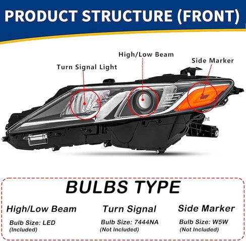 Headlights Assembly Pair for 2018-2024 Toyota Camry L/LE/SE OE Factory Style Halogen Projector Headlamps Head Lights Replacement Left Driver Side LH,Chrome Housing Amber Reflector in Saudi Arabia
