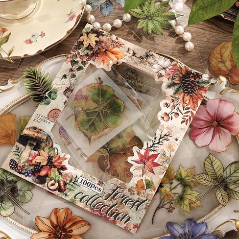 emmoolife Pressed Flower Stickers Set (100 PCS) Dried Flowers Themed Resin Sticker Decals Floral Botanical Journaling Stickers for Scrapbook Supplies Bullet Junk Journal Bottles Planner Laptops in Kuwait
