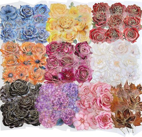 مجموعة ملصقات الزهور المضغوطة من emmoolife (100 قطعة) ملصقات من الراتنج ذات طابع الزهور المجففة ملصقات يوميات نباتية زهرية لمستلزمات سجل القصاصات وزجاجات المجلات وأجهزة الكمبيوتر المحمولة المخططة in Kuwait