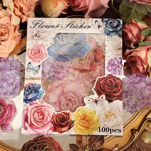 مجموعة ملصقات الزهور المضغوطة من emmoolife (100 قطعة) ملصقات من الراتنج ذات طابع الزهور المجففة ملصقات يوميات نباتية زهرية لمستلزمات سجل القصاصات وزجاجات المجلات وأجهزة الكمبيوتر المحمولة المخططة in Kuwait