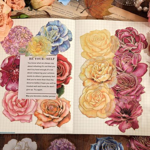 مجموعة ملصقات الزهور المضغوطة من emmoolife (100 قطعة) ملصقات من الراتنج ذات طابع الزهور المجففة ملصقات يوميات نباتية زهرية لمستلزمات سجل القصاصات وزجاجات المجلات وأجهزة الكمبيوتر المحمولة المخططة in Kuwait