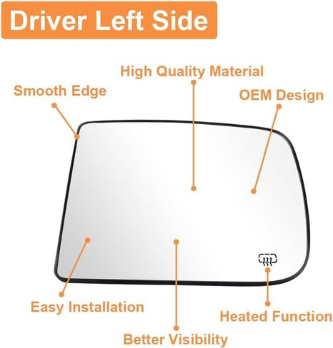 Heated Towing Convex Mirror Glass for 09-20 Dodge Ram 1500 2500 3500 4500 5500 Left Driver Side Upper Exterior Mirrors Glass Heating Big Tow Convex Mirror 68067729AA 68067727AA 68286843AA CH1324127 in Saudi Arabia