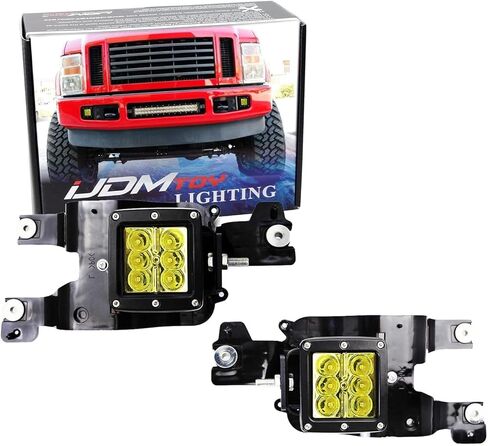 مصابيح LED لموقع Foglight من iJDMTOY متوافقة مع 08-10 Ford F250 F350 F450 Super Duty، بما في ذلك (2) مصابيح LED مكعبة صفراء 24 وات مقاس 3 بوصات، ودعامات تثبيت في منطقة الضباب وحزام أسلاك مفتاح التشغيل والإيقاف in Saudi Arabia