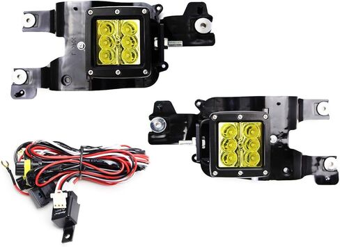 مصابيح LED لموقع Foglight من iJDMTOY متوافقة مع 08-10 Ford F250 F350 F450 Super Duty، بما في ذلك (2) مصابيح LED مكعبة صفراء 24 وات مقاس 3 بوصات، ودعامات تثبيت في منطقة الضباب وحزام أسلاك مفتاح التشغيل والإيقاف in Saudi Arabia