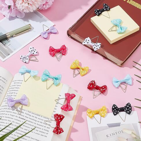 PH PandaHall 8 Colors Bows Paper Clip 16pcs Bowknot Shape Planner Bookmark 35mm Polka Dot Bow Paperclips Small Metal Bookmarks Accessories for Back to School Office Notebook Book Supplies in Saudi Arabia