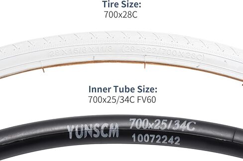 YUNSCM 2-PCS 700C إطارات الدراجة 28x1 5/8x1 1/8 700x28C/28-622 و700C أنابيب الدراجة شديدة التحمل صمام بريستا مع شريطين حافة متوافق مع إطارات وأنابيب الدراجة 700x26C 700x28C 700x30C (أبيض) in Saudi Arabia