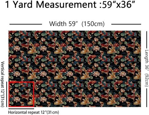 Feelyou Oriental Chinese Fabric by The Yard, Classic Embroidery Theme Upholstery Fabric for Chairs and Home DIY Projects, Koi Fish and Water Lily Decorative Waterproof Fabric, 1 Yard in Saudi Arabia
