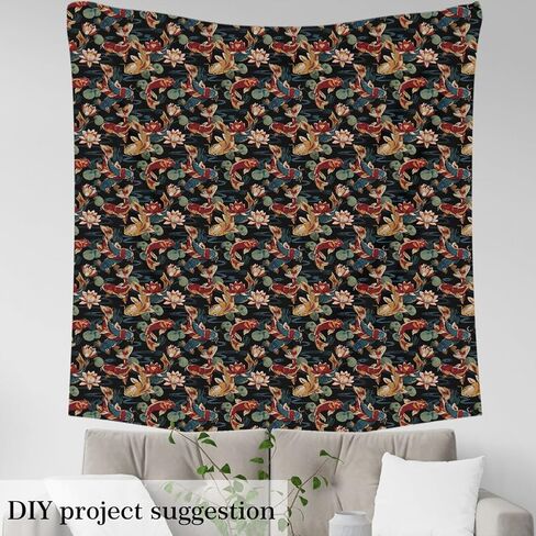 Feelyou Oriental Chinese Fabric by The Yard, Classic Embroidery Theme Upholstery Fabric for Chairs and Home DIY Projects, Koi Fish and Water Lily Decorative Waterproof Fabric, 1 Yard in Saudi Arabia