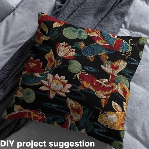 Feelyou Oriental Chinese Fabric by The Yard, Classic Embroidery Theme Upholstery Fabric for Chairs and Home DIY Projects, Koi Fish and Water Lily Decorative Waterproof Fabric, 1 Yard in Saudi Arabia
