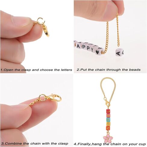LUBINGSHINE DIY Letter Charm Set for Stanley Cup, 3pcs Charm Chains & 240pcs Beads, Name ID Personalized Handle Chain for Stanley Tumbler, Gift for Women (Gold Color Letter) in Saudi Arabia